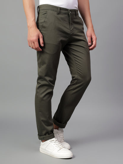 Casual Trouser for Men | Breathable & Soft with Color Fastness Regular Fit Cotton Blend Fabric Self Design Pattern Button Closure