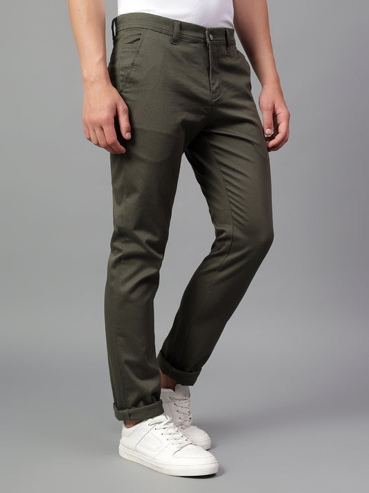 Casual Trouser for Men | Breathable & Soft with Color Fastness Regular Fit Cotton Blend Fabric Self Design Pattern Button Closure