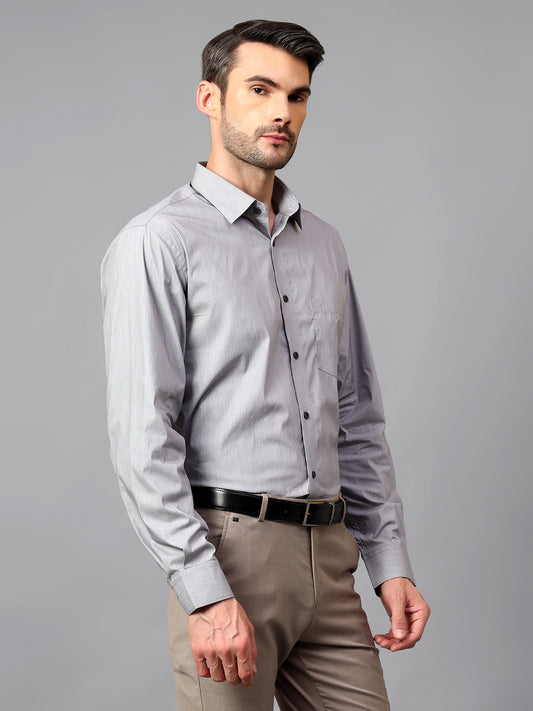 Men's Grey  Formal Pin Stripe Full Sleeve Shirt