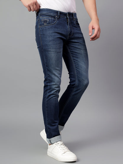 Denim Jeans for Men l Breathable & Soft with Color Fastness Ultra Narrow Fit Cotton Fabric Solid Pattern Button Closure