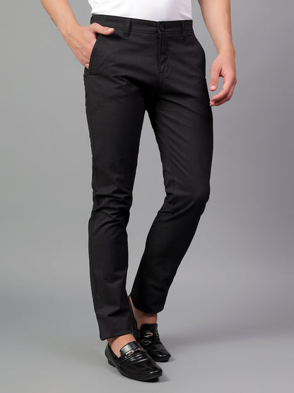 Men's Black Solid Non-Pleated Casual Trouser