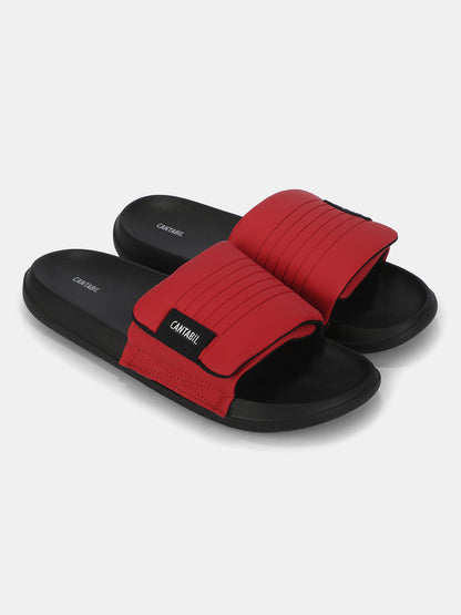 Men's Red Colourblock Sliders