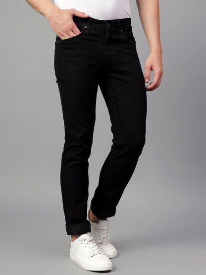 Denim Jeans for Men l Breathable & Soft with Color Fastness Ultra Narrow Fit Cotton Fabric Solid Pattern Button Closure