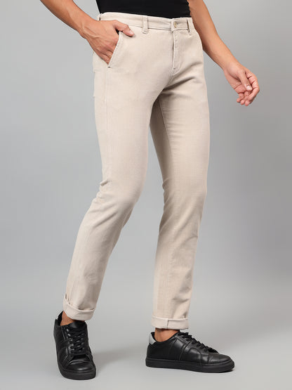 Casual Trouser for Men | Breathable & Soft with Color Fastness Regular Fit Cotton Blend Fabric Self Design Pattern Button Closure