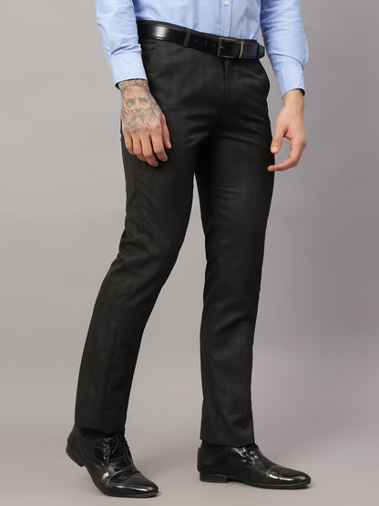 Men's Formal Flat front Dark Grey Checks Trousers