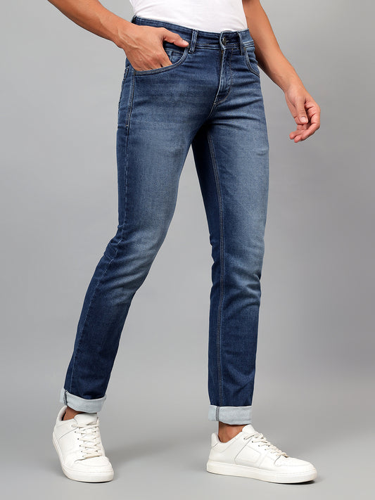 Denim Jeans for Men l Breathable & Soft with Color Fastness Ultra Narrow Fit Cotton Fabric Solid Pattern Button Closure