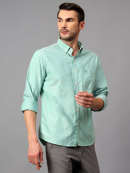 Men's Green Casual Plain Full Sleeve Shirt