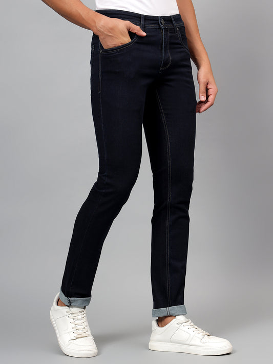 Denim Jeans for Men l Breathable & Soft with Color Fastness Ultra Narrow Fit Cotton Fabric Solid Pattern Button Closure