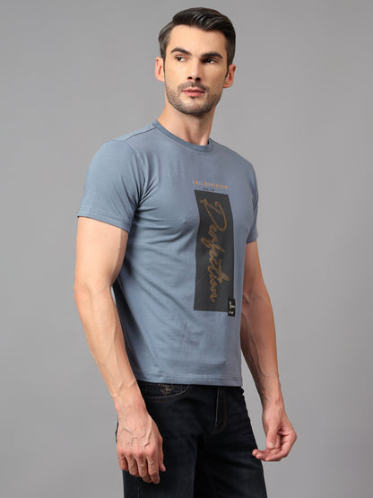 Men's Grey Printed Round Neck Half Sleeve T-shirt