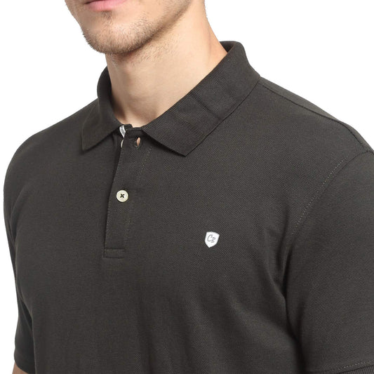 Men's Olive Regular Fit Solid Half Sleeve Casual T-Shirt