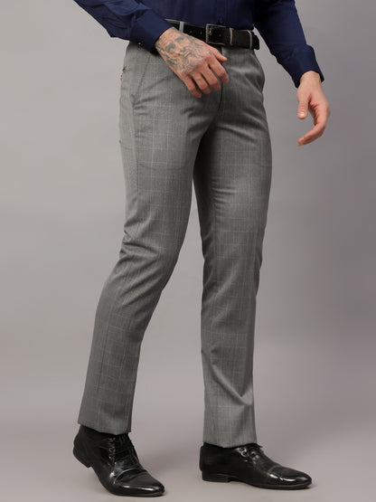 Men's Formal Flat front Grey Checks Trousers