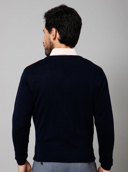 Sweater for Men l Winter Wear Acrylic Fabric Pull-On Closure V-Neck Regular Fit Color Block Pattern