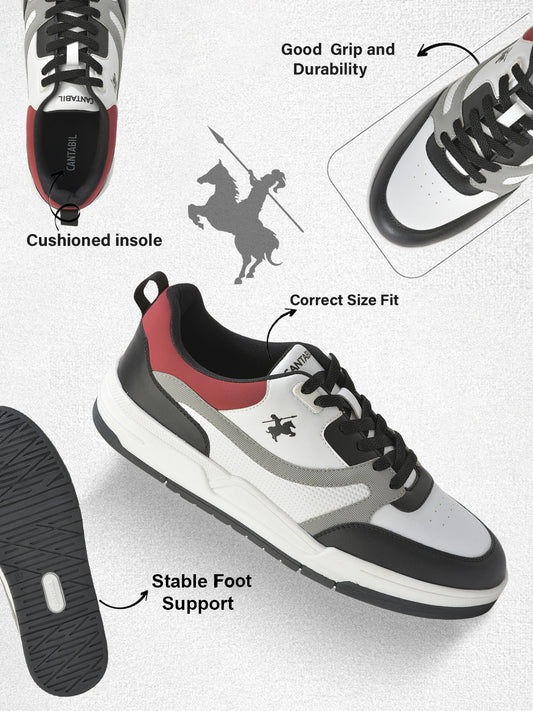 Men's Black & White Colourblock Casual Sneakers