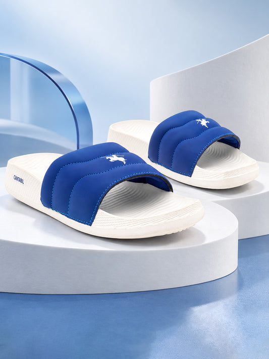 Men's White & Blue Casual Colourblock Slider