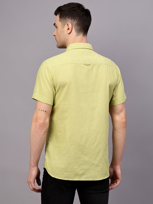 Men's Pista Green Slim Fit Solid Half Sleeve Casual Shirt