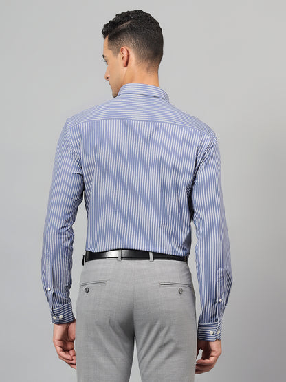 Men's Navy Blue Striped Formal Full Sleeves Shirt