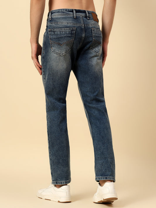 Denim Jeans for Men | Breathable & Soft with Color Fastness Straight Fit Poly Cotton Fabric Solid Pattern Button Closure