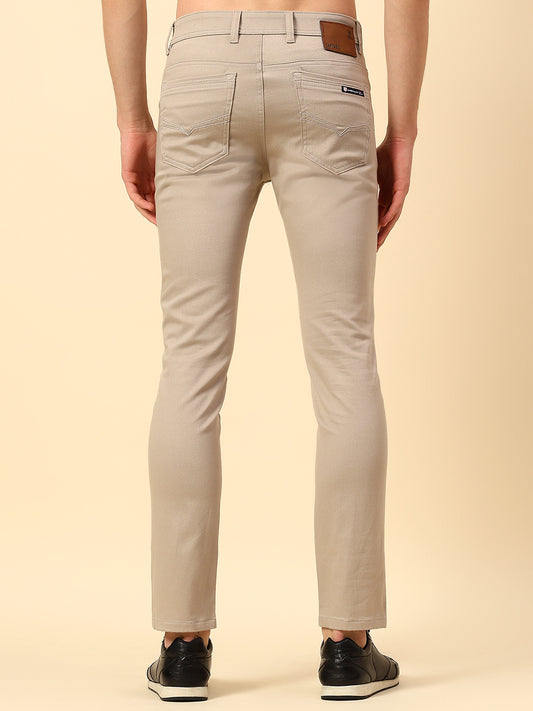 Casual Trouser for Men | Breathable & Soft with Color Fastness Regular Fit Cotton Stretch Fabric Self Design Pattern Button Closure