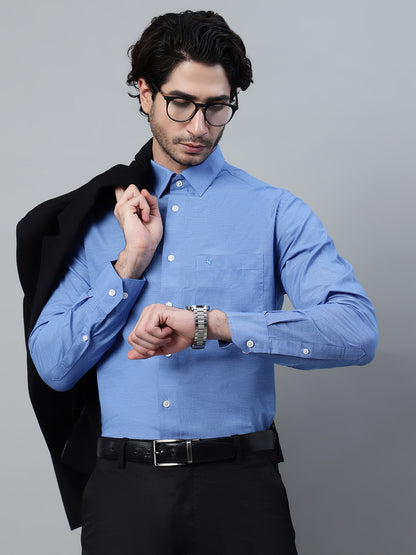 Men's Blue Micro Check Full Sleeve Formal Shirt