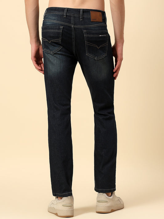 Denim Jeans for Men | Breathable & Soft with Color Fastness Straight Fit Poly Cotton Fabric Solid Pattern Button Closure