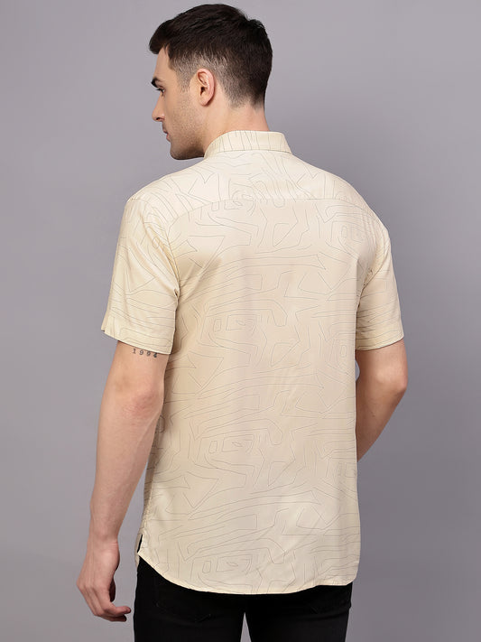 Casual Shirt for Men | Breathable & Soft with Color Fastness Regular Fit Spread Collar Neck Viscose Fabric Printed Pattern