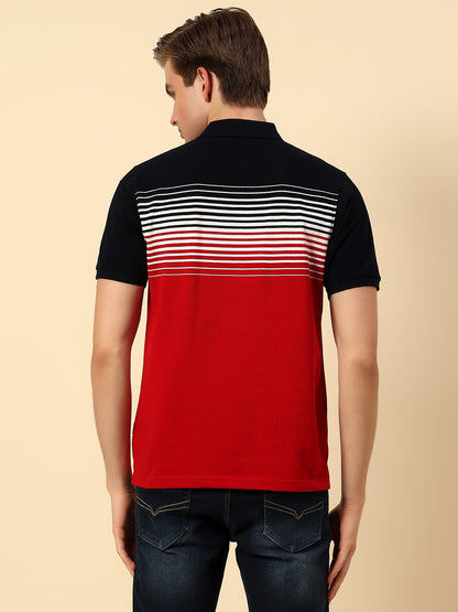 T-Shirt for Men | Breathable & Soft with Color Fastness Regular Fit Polo Neck Poly Cotton Fabric Stripes Pattern