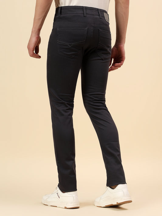 Casual Trouser for Men | Breathable & Soft with Color Fastness Regular Fit Cotton Stretch Fabric Self Design Pattern Button Closure