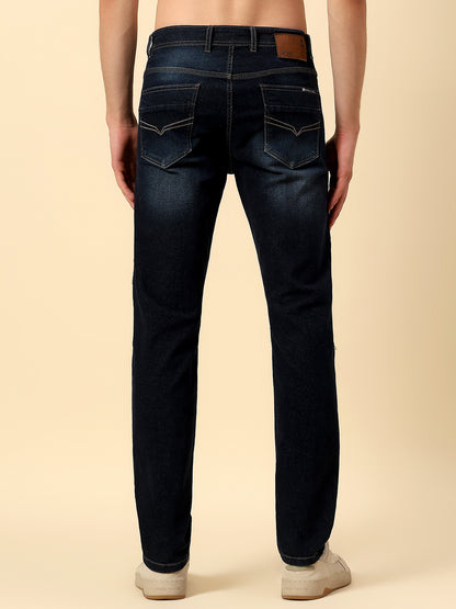 Denim Jeans for Men | Breathable & Soft with Color Fastness Straight Fit Poly Cotton Fabric Solid Pattern Button Closure