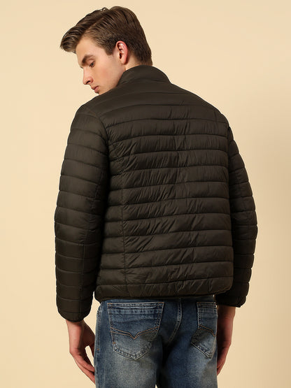 Reversible Jacket for Men | Premium Casual Jacket Regular Fit Mock Neck Nylon Fabric Solid Pattern