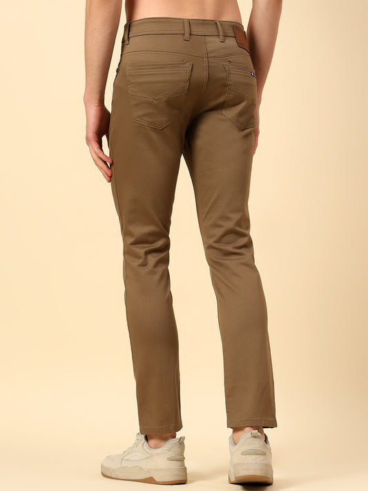 Casual Trouser for Men | Breathable & Soft with Color Fastness Regular Fit Cotton Stretch Fabric Self Design Pattern Button Closure