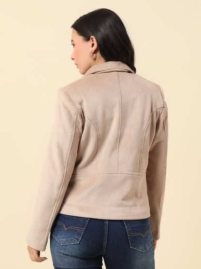 Jacket for Women | Premium Casual Jacket Regular Fit Notched Collar Corduroy Fabric Solid Pattern
