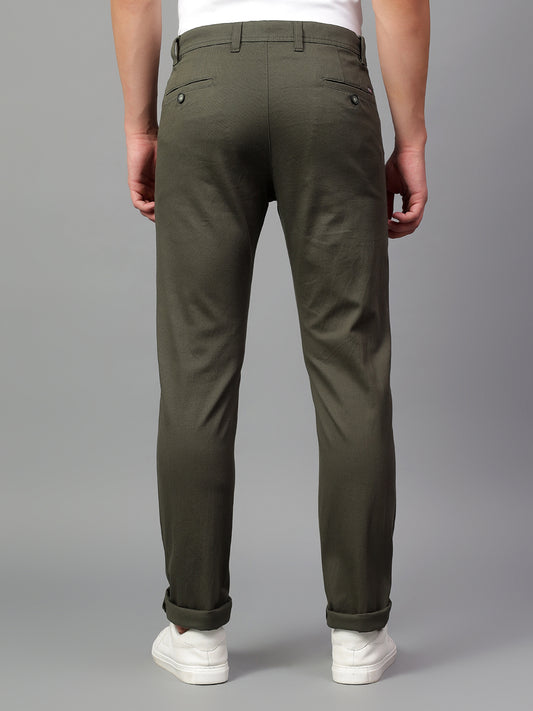 Casual Trouser for Men | Breathable & Soft with Color Fastness Regular Fit Cotton Blend Fabric Self Design Pattern Button Closure