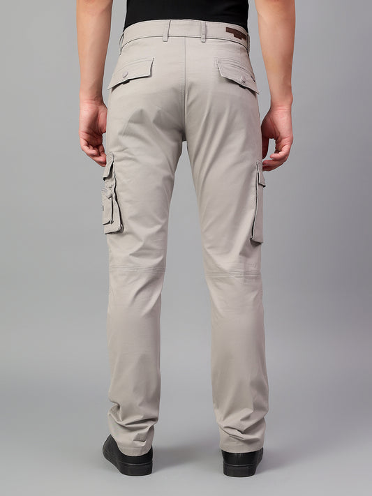 Men's Light Grey Solid Full Length Cargo
