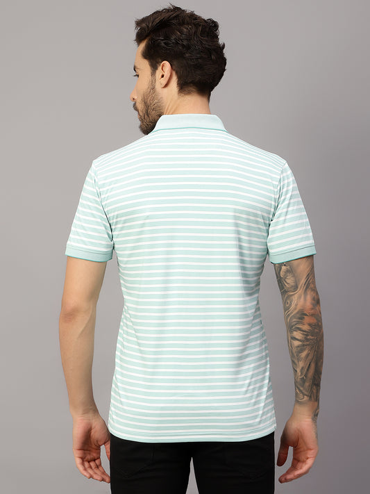 T-Shirt for Men | Breathable & Soft with Color Fastness Regular Fit Polo Neck Poly Cotton Fabric Striped Pattern