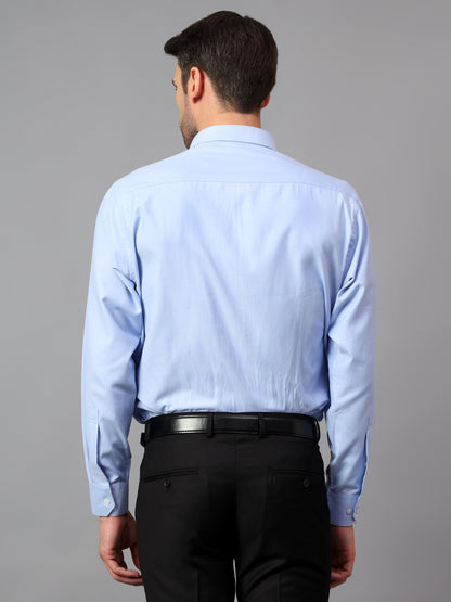 Men's Blue Formal Self Textured Full Sleeve Shirt