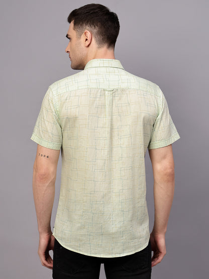 Men's Light Green Casual Geometric Print Half sleeve Shirt