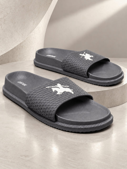 Men's Grey Solid Casual Sliders