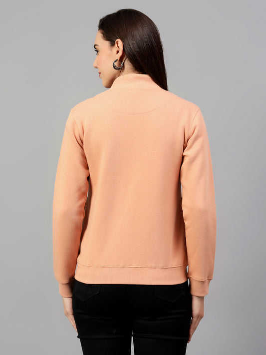 Women's Peach Solid Mock Collar Sweatshirt