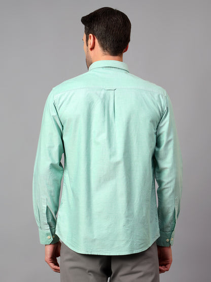 Men's Green Casual Plain Full Sleeve Shirt