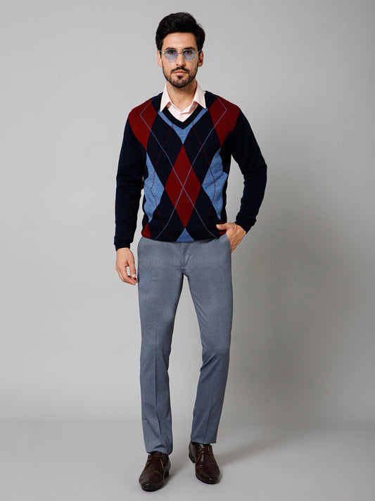 Sweater for Men l Winter Wear Acrylic Fabric Pull-On Closure V-Neck Regular Fit Color Block Pattern