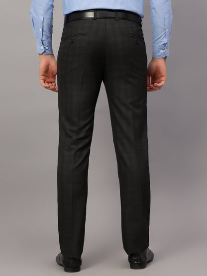 Men's Formal Flat front Dark Grey Checks Trousers