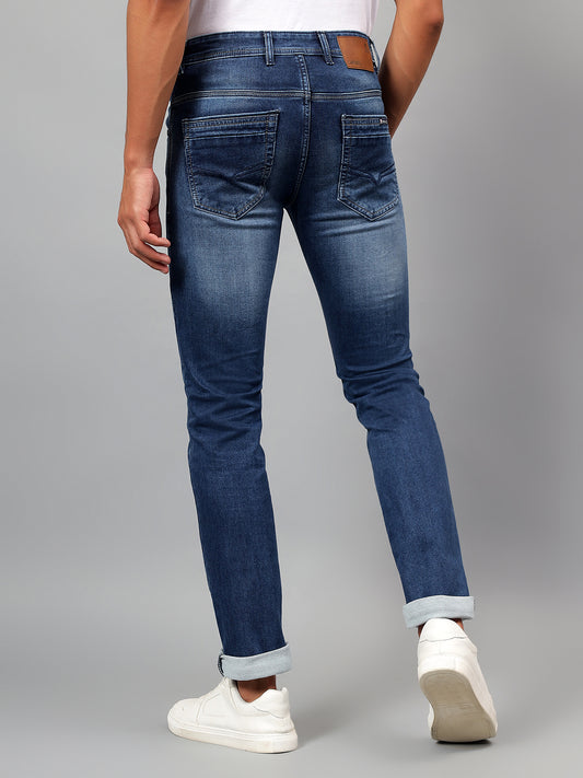 Denim Jeans for Men l Breathable & Soft with Color Fastness Ultra Narrow Fit Cotton Fabric Solid Pattern Button Closure