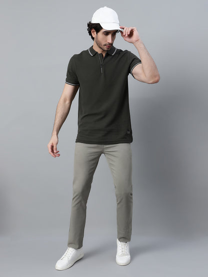 Men's Casual Flat front Light Olive Green  Trousers