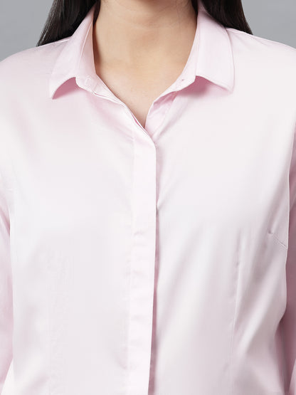 Women's Solid Pink Spread Collar Full Sleeves Formal Shirt