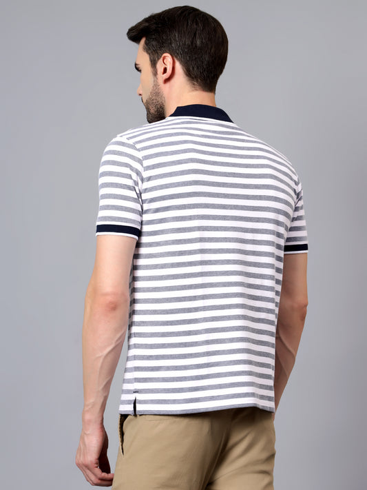 T-Shirt for Men | Breathable & Soft with Color Fastness Regular Fit Polo Neck Poly Cotton Fabric Striped Pattern