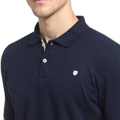 Men's Navy Regular Fit Solid Half Sleeve Casual T-Shirt