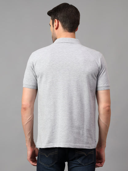 Men's Grey Printed Polo Neck Half Sleeve T-shirt