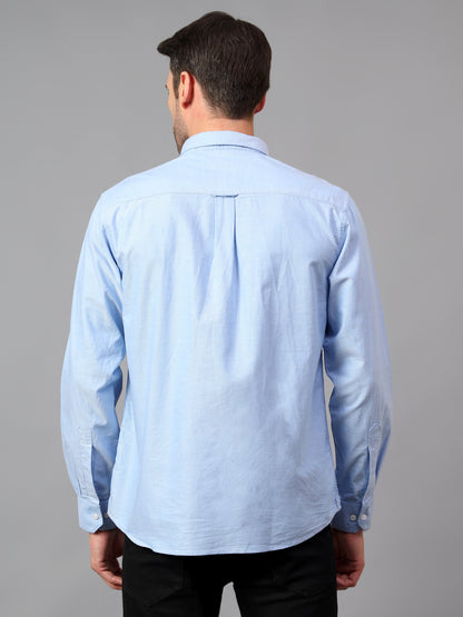 Men's Sky Blue Casual Plain Full Sleeve Shirt