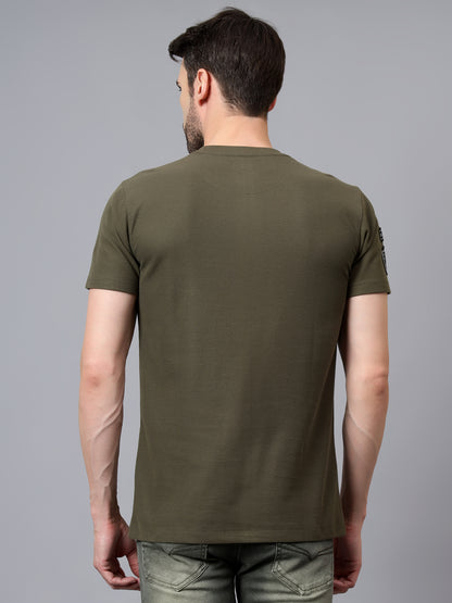 Men's Green Solid Round Neck Half Sleeve T-shirt