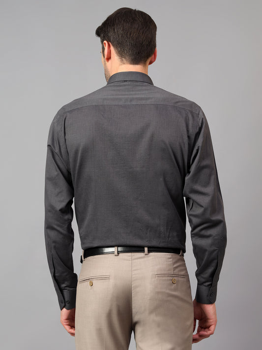 Men's Dark Grey Formal Fil a Fil Plain Full Sleeve Shirt